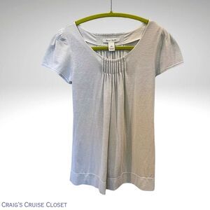 White House Black Market Silver Puff Sleeve Smocked Blouse Women Size XS